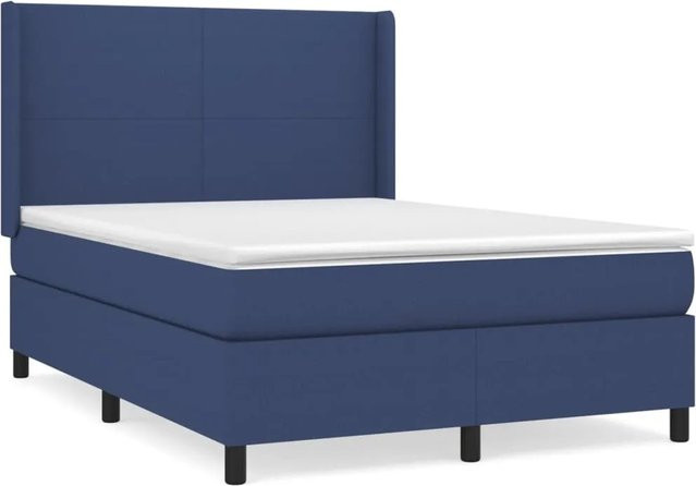 vidaXL Boxspringbett mit Matratze in Blau und Weiß, Hybrid-Design mit Taschenfederkern, B/T: 140 x 200 cm - Bild 1