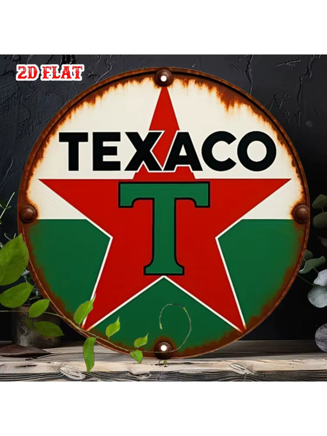 Texaco Vintage Tankstelle Metall-Wandkunst von Potdemiel, rundes Aluminium-Schild in Rot, Grün und Weiß - Bild 6