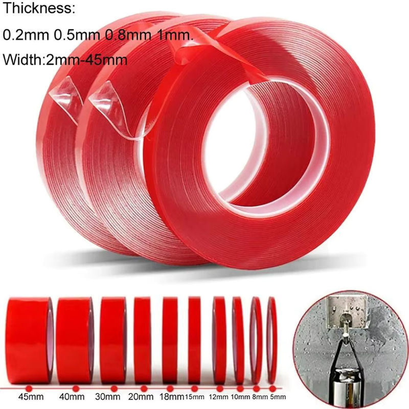 Doppelseitiges PET-Klebeband transparent mit roter Schutzfolie, 3 m Länge, Breite: 50 mm - Bild 3