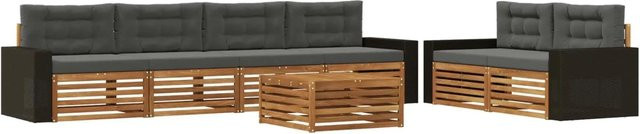vidaXL Outdoor-Sofagarnitur aus Akazienholz mit 7-teiligem Set in Anthrazit und Natur, modern gestaltetes Lounge-Set mit UV-beständigem Polyester und Sitzkissen - Bild 1