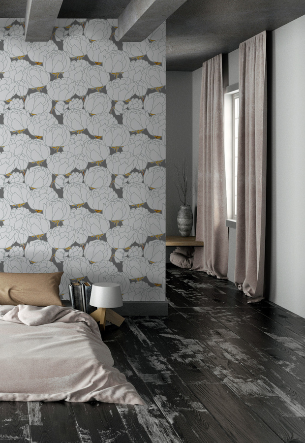 Tenue de Ville Tapete Pivoine Frost – Florales Design in Grau und Weiß, Vlies-Tapete, 50,0 x 1,0 m - Bild 1