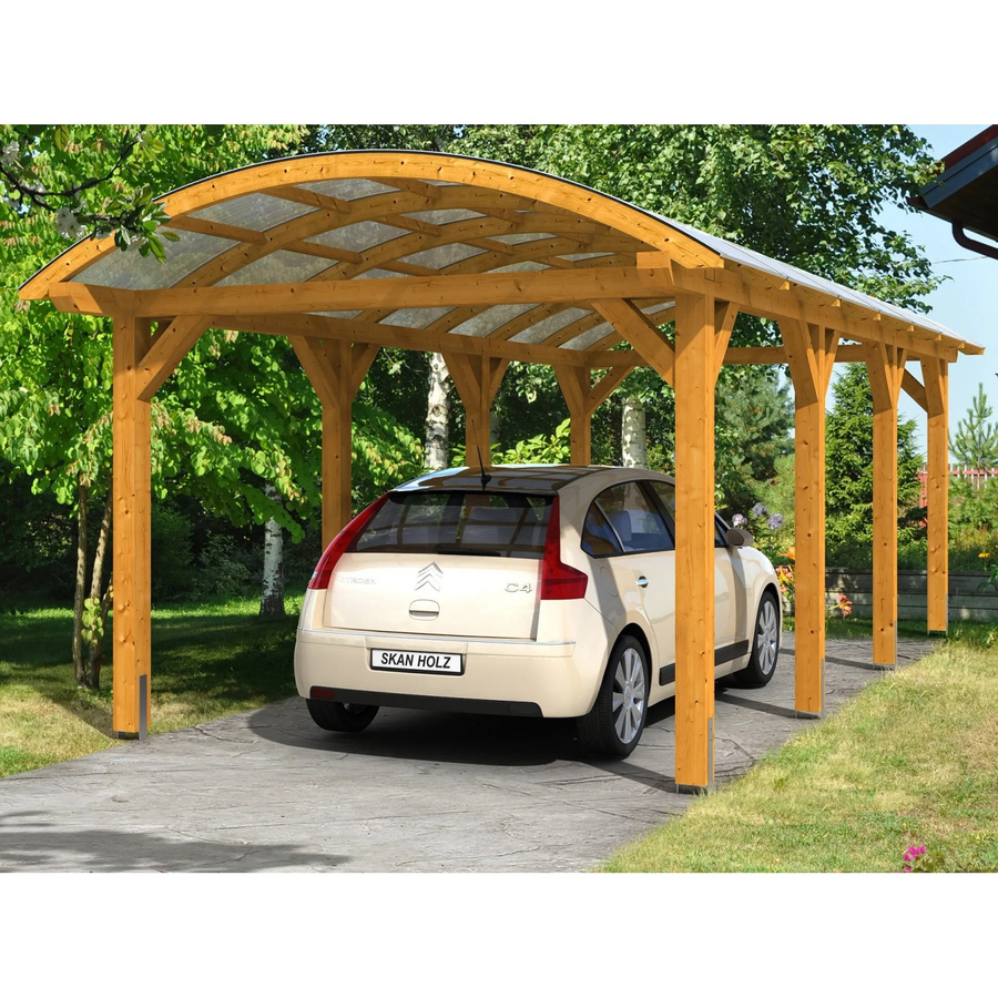 Skan Holz Carport Franken Bogendach aus Fichte Leimholz in Beige mit Doppelstegplatten B/T: 376 x 755 cm, Höhe: 293 cm - Bild 2