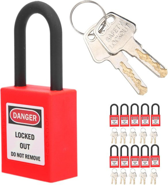 Koogeelife 10er Set Lockout-Schloss 38mm aus staubdichtem Nylon in Rot für industrielle Sicherheitsanwendungen - Bild 1