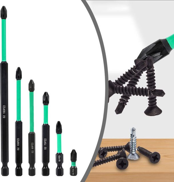 DAZZLEEX PZ2 Schraubendreher-Bits Set, Hochleistungs-Langbits für Pozidriv-Sechskantschraubendreher, Mehrfarbig - Bild 1