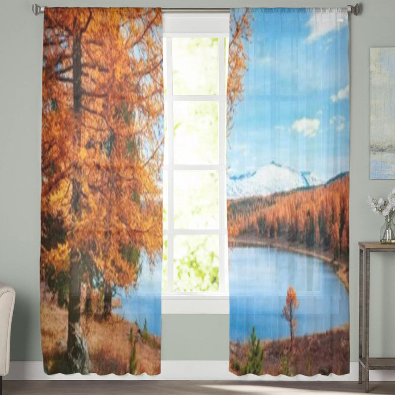 A Family Of Home Textiles Voile Tüll Vorhang mit Berg- und Herbstmotiv für Schlafzimmer, Wohnzimmer oder Küche, B: 135 cm, H: 114 cm - Bild 2