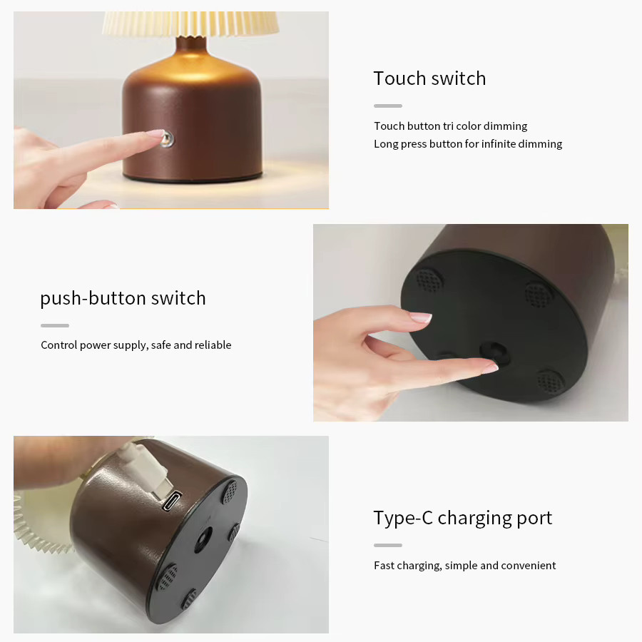 MeeToo Plissee LED Tischlampe in Braun mit Touch-Funktion, dimmbar und wiederaufladbar - Bild 3