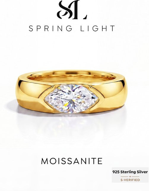Ehering 925 Silber, Marquise Moissanit Diamant, Damen - Bild 1