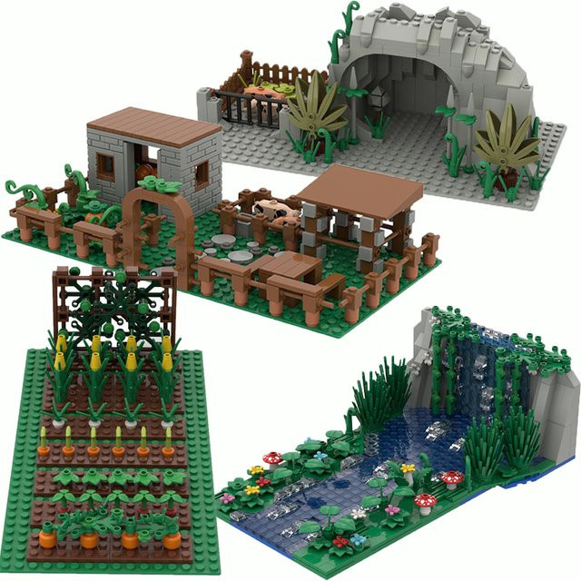 BRICKPANDA Kreatives Bausteine-Set Landschaftsmodell mit Berg, Wasserfall, Steinteich und Kürbisfarm in Mehrfarbig - Bild 1