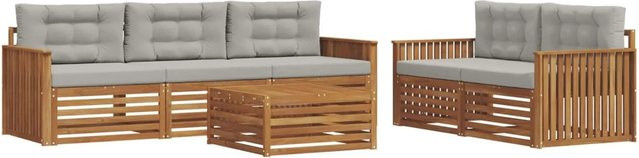 vidaXL Outdoor-Sofagarnitur 6-teilig aus Akazienholz mit Kissen in Grau und Natur - Bild 1