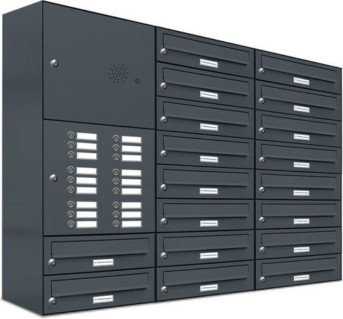 AL Briefkasten für 18 Parteien, Aufputzmontage, grau, B/H/T: 115,9 x 92 x 27,5 cm - Bild 1