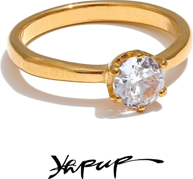 Yhpup Ring, Edelstahl, Gold, Zirkonia, Unisex - Bild 1