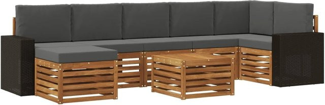 vidaXL Outdoor-Sofagarnitur in L-Form aus Akazienholz mit 8 Kissen in Anthrazit und Natur - Bild 1