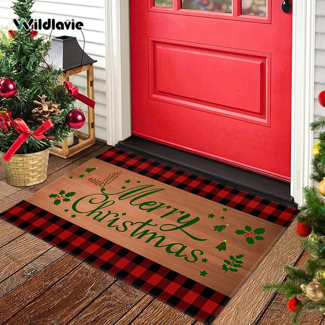 VIKAMA Weihnachtliche Haustürmatte im rot-schwarz karierten Design, waschbare Willkommensmatte für den Außenbereich und die Küche, B/B/H: 60 x 40 x 1 cm - Bild 1