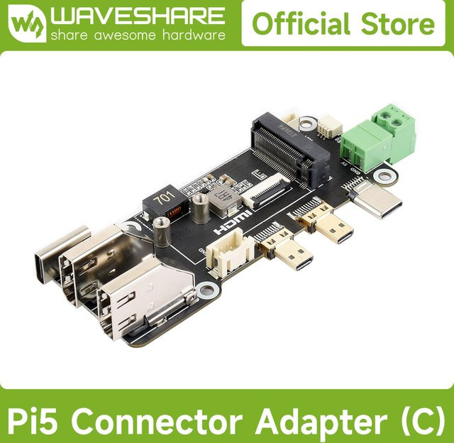 Waveshare PCIe zu M.2 Multifunktionsadapter in Schwarz, kompatibel mit Raspberry Pi 5, unterstützt Dual 4K - Bild 1