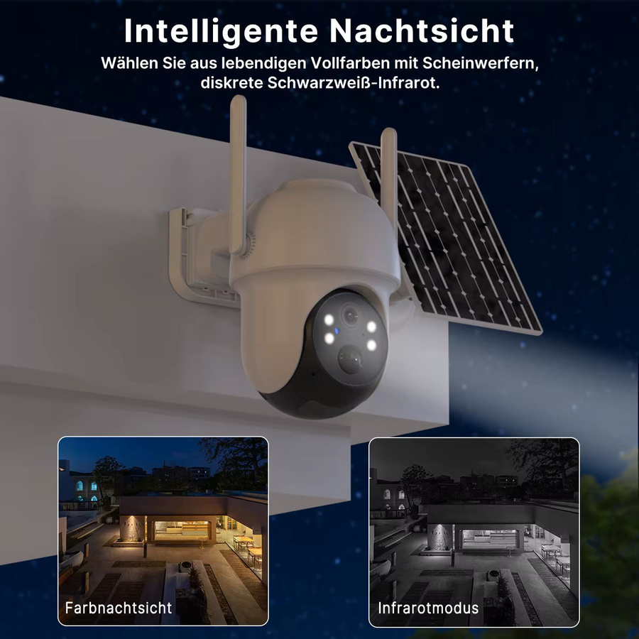WONSDAR WLAN-Akku-PTZ-Kamera für den Außenbereich, kabellose Solar-IP-HD-Videoüberwachungskamera mit Personenerkennung und Echtzeit-Alarm in Weiß (ICSee) - Bild 5
