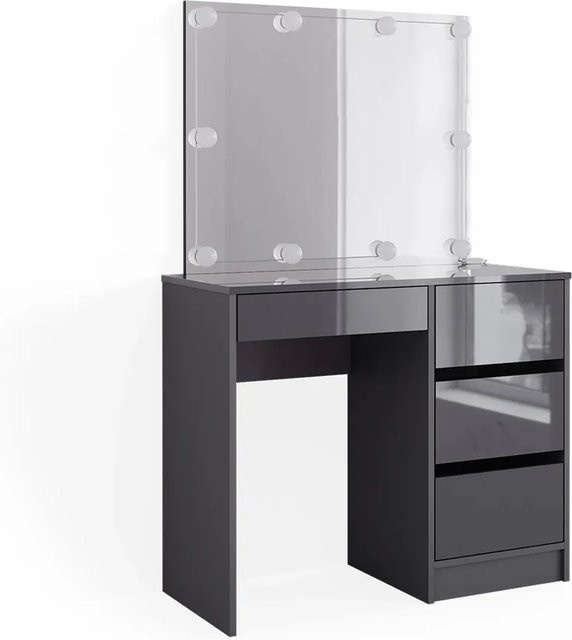 Vicco Schminktisch Sherry Anthrazit Hochglanz mit LED-Spiegel, B: 90 cm, H: 75 cm, T: 40 cm - Bild 2