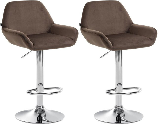 DELUKE Barhocker DUBLIN 2er Set Braun Samt mit Chromgestell und Lehne - Bild 1
