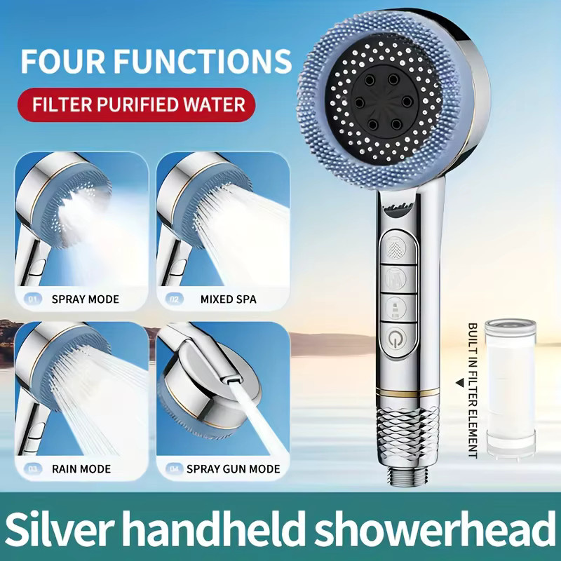 VILOYI 4-Modus Duschkopf mit Massagebürste und Filter in Silber - Bild 3