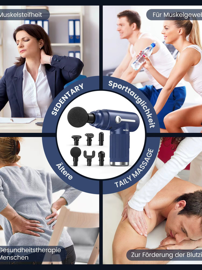 Sejoy Tragbare Faszienpistole Vibrationsmassagegerät in Blau mit 10 Geschwindigkeiten und 6 Massageköpfen zur tiefen Muskelentspannung für Körper, Nacken und Rücken - Bild 5