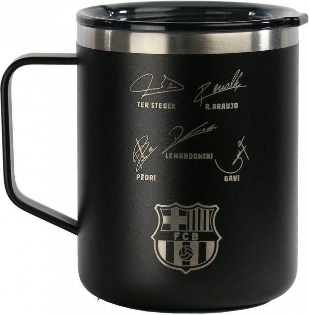 FC Barcelona Runbott Thermobecher mit Autogrammen, Schwarz, 400 ml - Bild 1