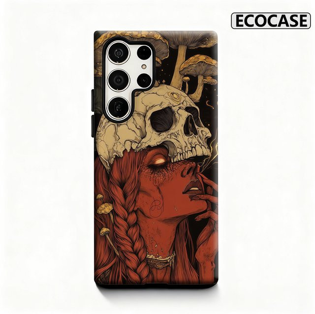Halloween Handyhülle mit Totenkopf- und Pilzmotiv für Samsung Galaxy S25 Ultra, S24 und S23 Ultra Plus in Multicolour mit glänzender doppellagiger Rückseite - Bild 1