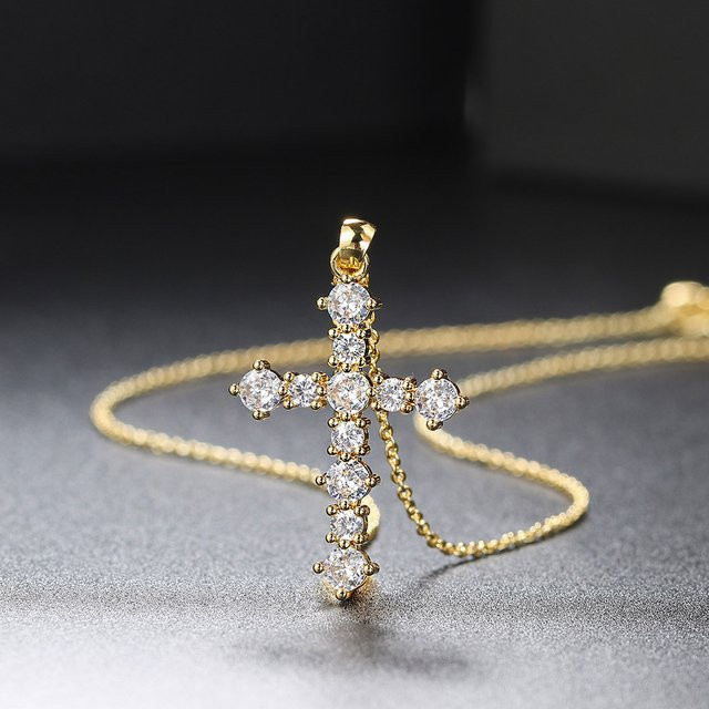 ZHOUYANG Halskette Kreuz, Gold, Zirkonia, Unisex - Bild 1
