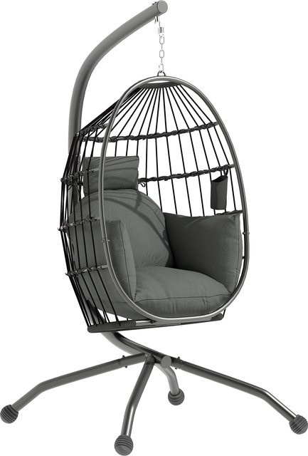 Outsunny Eiförmiger Hängesessel für den Außenbereich mit Gestell und Becherhalter, Schwarz/Grau, B/H/T: 88 x 192 x 120 cm - Bild 1
