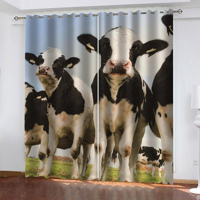 Verdunkelungsvorhang mit Kuhmuster von A Family Of Home Textiles in Weiß, zweigeteilt, Breite: 100 cm, Höhe: 130 cm - Bild 1