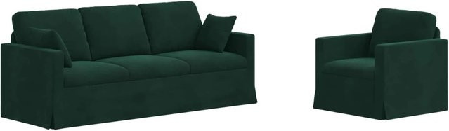 vidaXL Sofa 2-teilig Dunkelgrün Samt mit Metallrahmen B/T/H: 198 x 78 x 80 cm - Bild 1