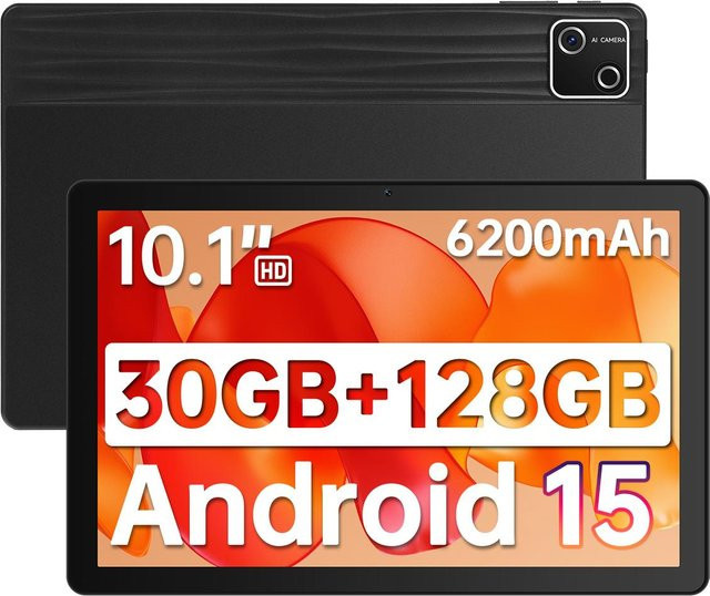 SHIXIU WU TRADE SAS Android 15 Tablet 10,1 Zoll Schwarz mit Tastatur-Maus-Set, 30 GB RAM, 128 GB ROM und WiFi 6 - Bild 1