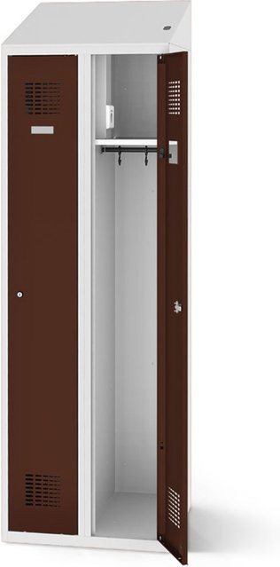 rotstahl Kleiderspind mit Ladefunktion und 2 Türen, Korpus lichtgrau, Farbe Mahagoni, B: 60 cm, H: 200 cm - Bild 1