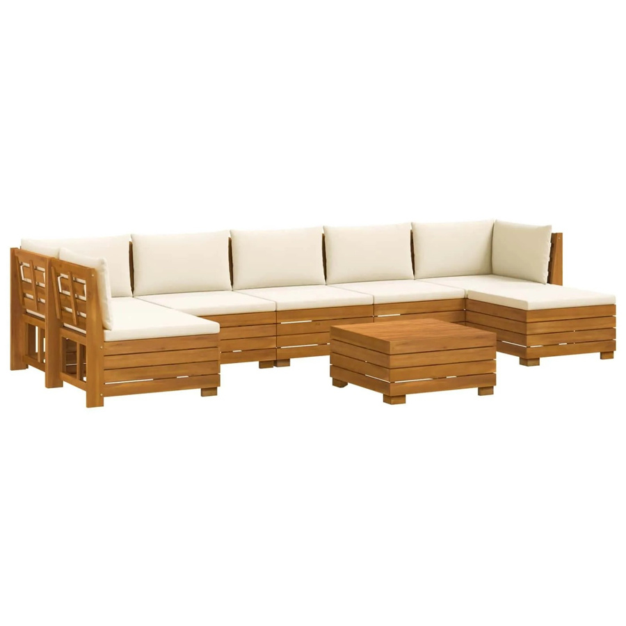 vidaXL Outdoor-Sofagarnitur L-Form aus Massivholz Akazie in Braun mit 8 cremeweißen Kissen - Bild 2