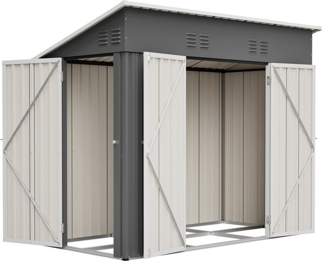GIHAUVIA Outdoor-Gartenschuppen aus Metall in Grau mit Metallboden, schrägem Dach und doppelt abschließbaren Türen, B/T/H: 229 x 111 x 192 cm - Bild 1