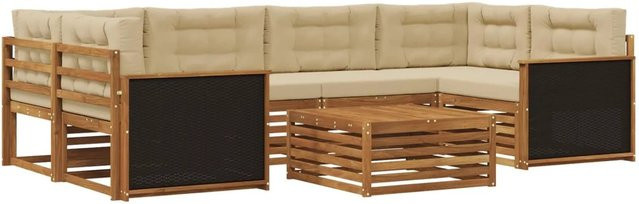 vidaXL Outdoor-Sofagarnitur L-Form aus Akazienholz mit 7 Kissen in Natur und Beige - Bild 1