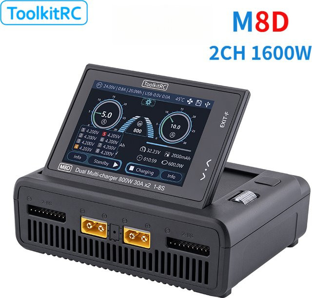 ToolkitRC M8D Dual-Kanal Lipo Akku-Ladegerät mit Touchscreen und XT60 Anschluss in Schwarz - Bild 1