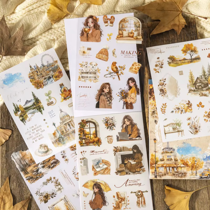 Leaffei Aufkleber-Set Herbst-Einladungsserie mit 4 gestanzten Szenen-Designs, 20 Blatt, Mehrfarbig - Bild 4