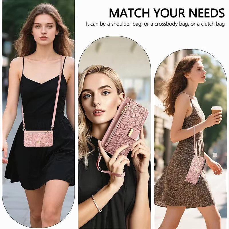 VYOPBC Crossbody-Hülle für Samsung Galaxy S26 S25 S24 S23 FE S22 Plus Ultra, Flip-Wallet mit Kartenhalter in Braun - Bild 1