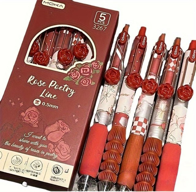 Ouyaohong Gelstift-Set mit Blumenmuster in Rotbraun - Bild 1