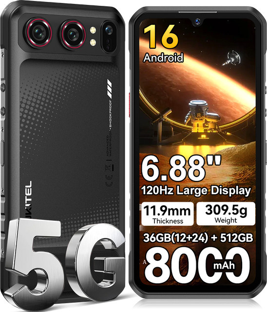 Oukitel WP68 Air 5G Outdoor-Smartphone in Schwarz mit 512GB ROM, 36GB RAM, 8000mAh Akku, 6,88 Zoll 120Hz Display und NFC - Bild 1