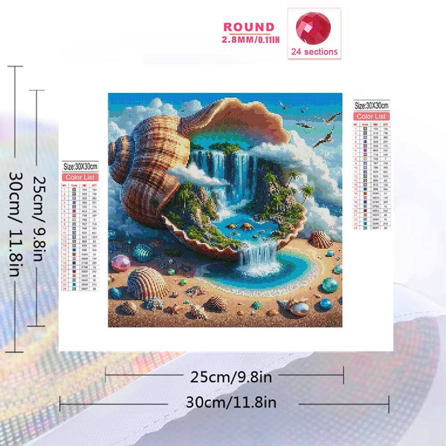 YUTTEE Diamond Painting DIY Set Abstrakte Landschaft mit Muschel und Wasserfall als Mosaik Stickerei für dein Home Decor mit runden Diamanten - Bild 2