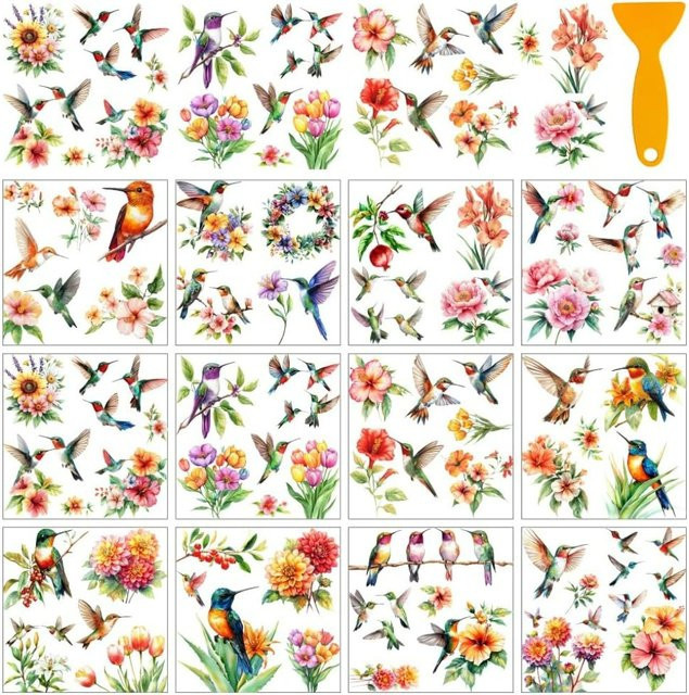 12 Blatt Kolibri Transferaufkleber in Mehrfarben für Heimdekoration und Schule - Bild 1