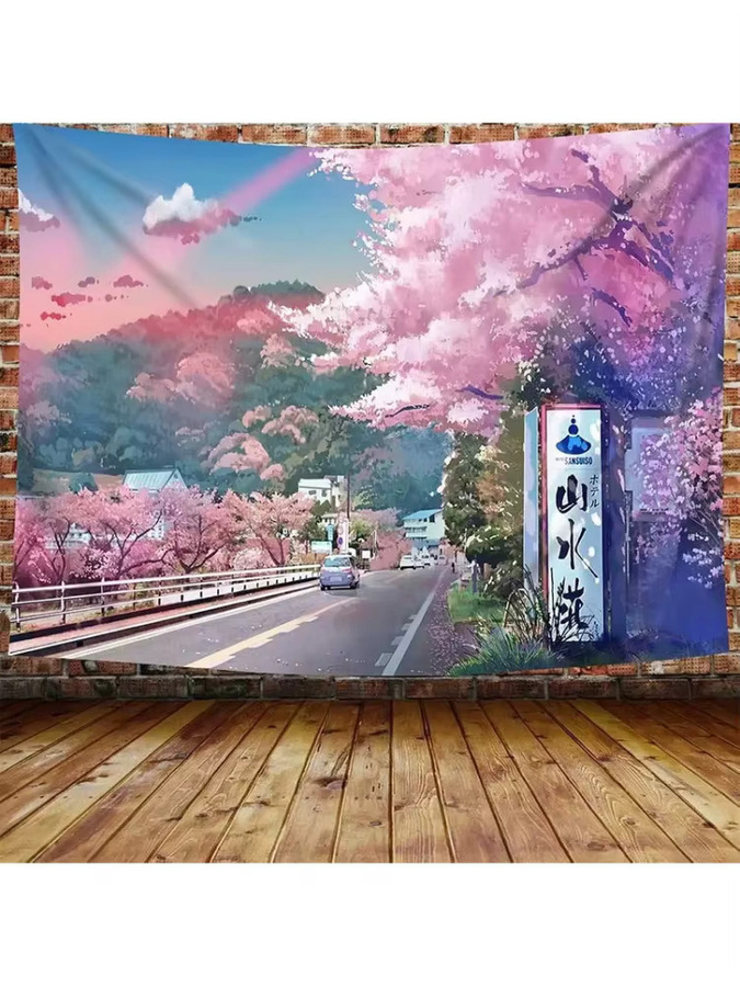 VIKAMA Ukiyo-e Wandteppich mit Berg Fuji, japanische Wellen und Kirschblüten in Multicolour - Bild 2
