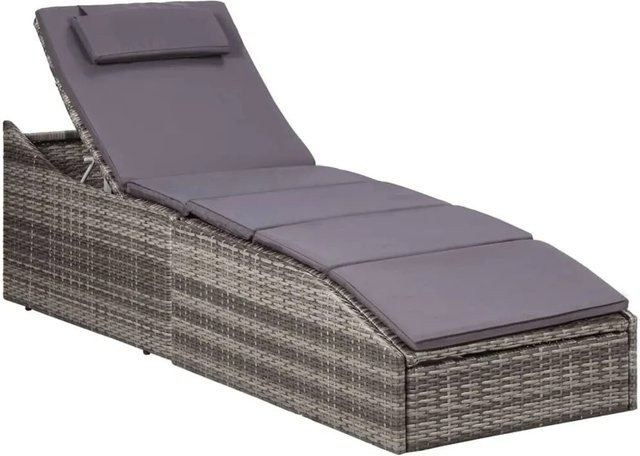 Furnicato Sonnenliege aus Poly-Rattan in Grau und Dunkelgrau mit verstellbarer Kopfstütze und pulverbeschichtetem Stahlgestell, B/T/H: 192 x 62 x 48 cm - Bild 1