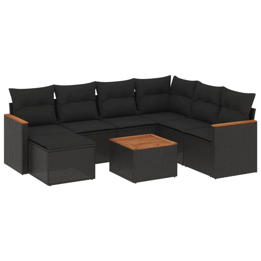 vidaXL 8-teilige Garten-Sofagarnitur in L-Form aus schwarzem Poly-Rattan mit Kissen und pulverbeschichtetem Stahlgestell - Bild 2