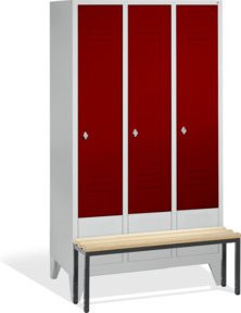 C+P Umkleidespind Classic mit Sitzbank, 3 Abteile, Front Rubinrot, Korpus Lichtgrau, H x B x T: 185 x 120 x 50 cm (Sitzhöhe 81,5 cm) - Bild 1