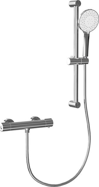 HiMISS Thermostatische Duscharmatur für die Wandmontage in Mattschwarz mit Regendusche, Handbrause und Badewannenmischer aus Messing - Bild 1