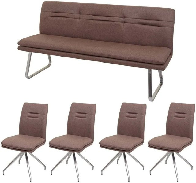 Esszimmer-Set MCW-H70 in Braun mit Textilbezug und gebürstetem Edelstahl, Breite: 180 cm - Bild 2