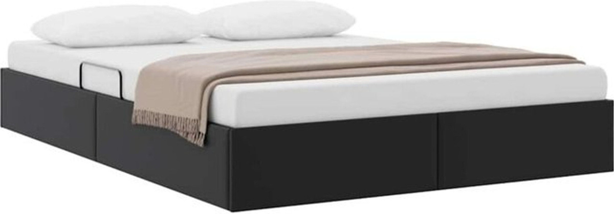 Modernes Aufbewahrungsbett mit Kopfteil von vidaXL in Schwarz aus Kunstleder und Metall, B/T/H: 140 x 190 x 78 cm - Bild 1