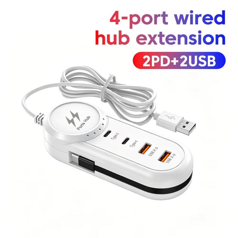 USB-C Schnellladegerät PD Typ-C Wandadapter mit Mehrfach-USB-Hub und Verlängerungskabel in Weiß - Bild 6