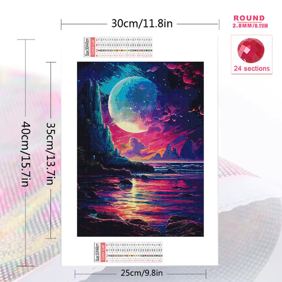 Momoart Diamant-Stickerei DIY Mond und Meer Landschaftsmosaik in Multicolour, Durchmesser: 20 cm - Bild 2